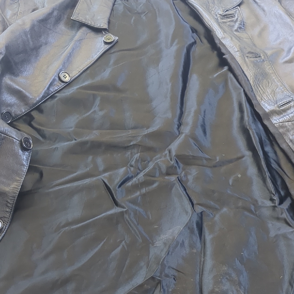 Men's Charcoal Leather Trench Coat - Picture 6 of 8